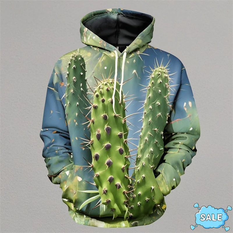 Harajuku 3D Desert Plants Saguaro Print Hoodies Cactuses Graphic Hooded Sweatshirts Kid Funny Streetwear Pullovers Mens Clothing