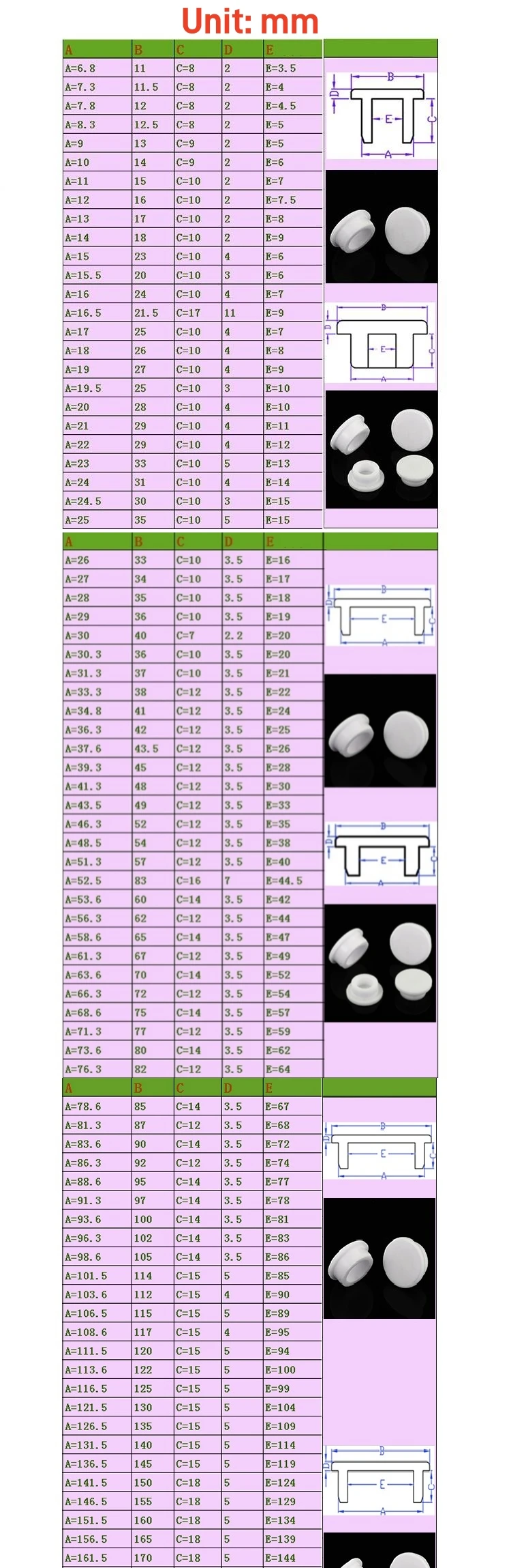 1/2/3/5/10/20/30pcs 6.8mm-161.5mm White/Black High-Temperature Resistant Silicone Plug Circular Hollow Pipeline Rubber Plug