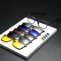 6 In 1 Spectacle Frame Men Women With 5 PCS Clip On Polarized Sunglasses Magnetic Glasses Male Computer Optical 2509