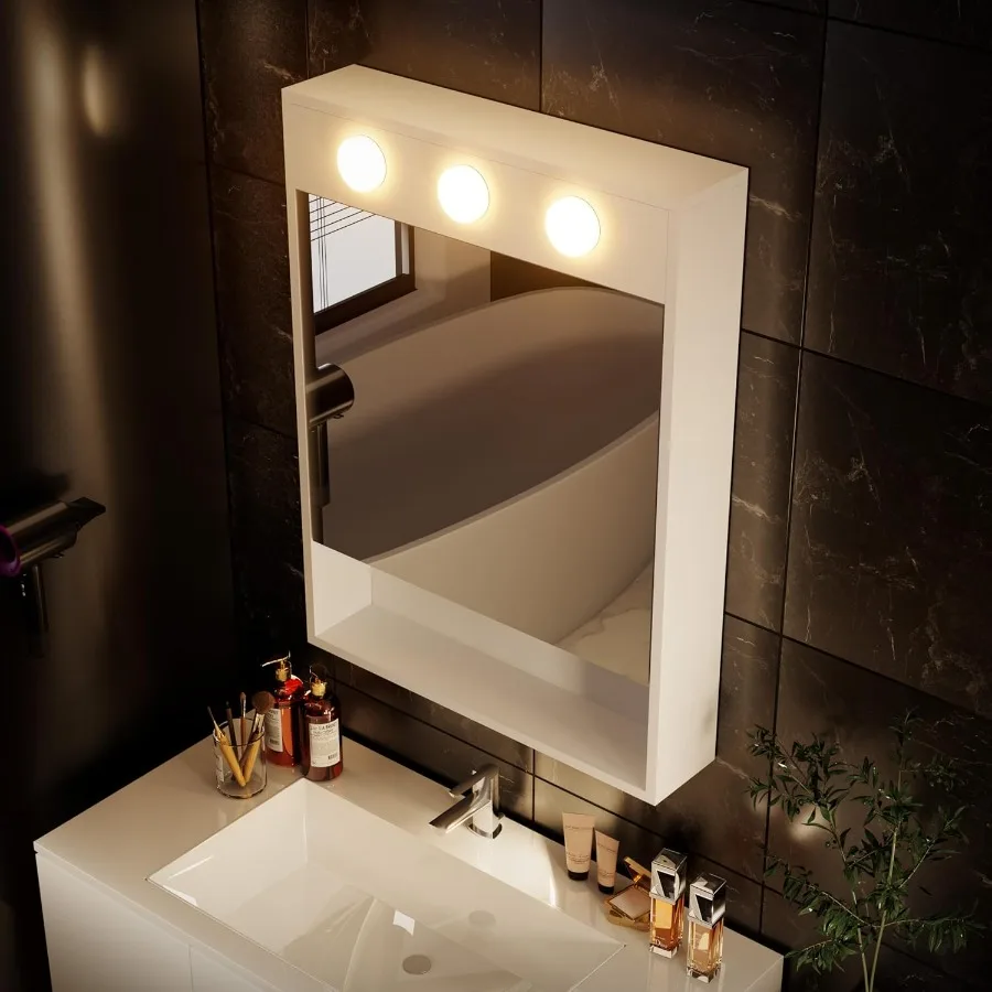 32x24 بوصة LED خزانة الطب مضاءة مرآة حمام ستبليس عكس الضوء 3000K 5500K درجة حرارة اللون الحائط ماكياج مير #3