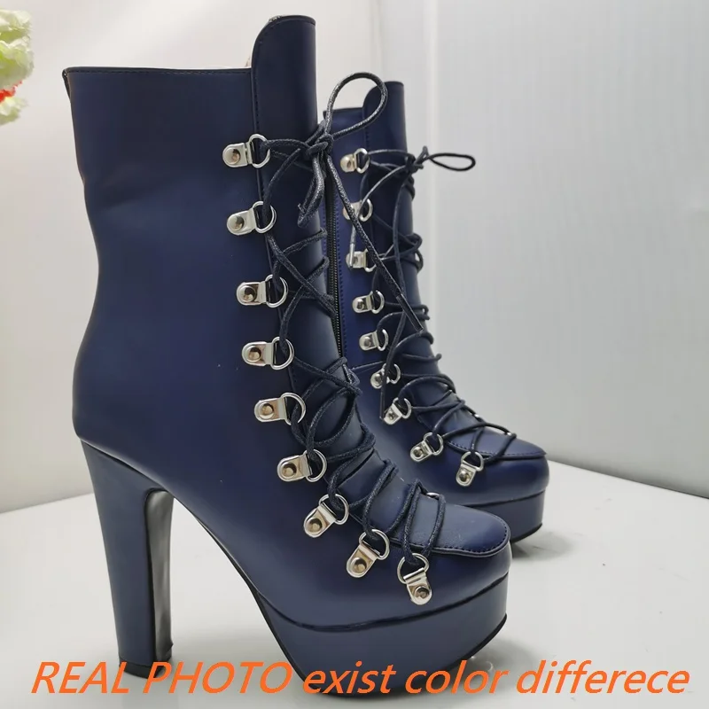 REAVE CAT 2024 Fashion Women Boots Round Toe Block High Heels 12cm Platform Lace Up 48 49 50 Sexy Party Bota