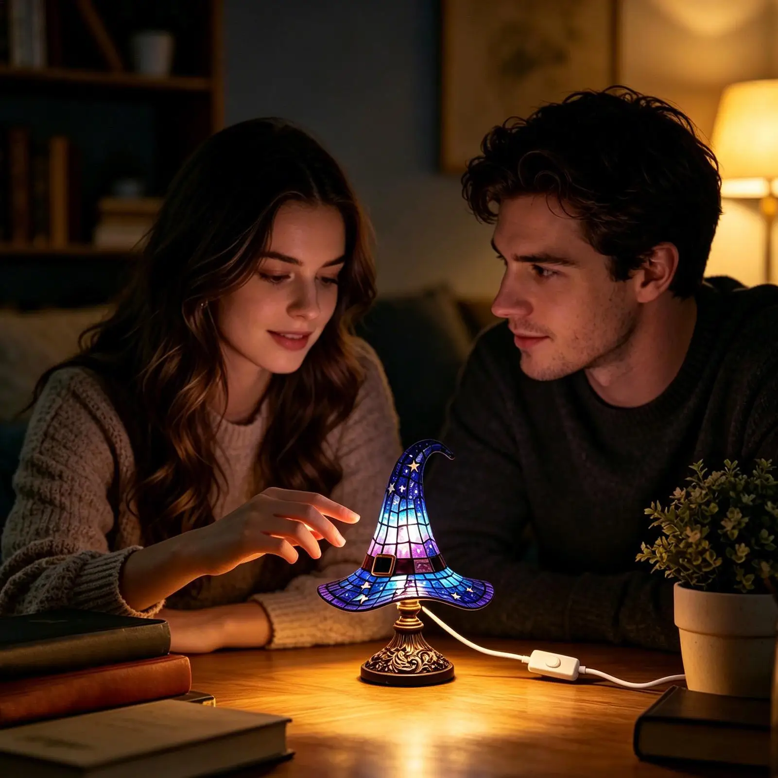 LED Table Lamp Witch Hat Shape Reading Light Decor LED Desk Lamp for Home Kitchen Bedroom Nightstand Bar Party Dorm College