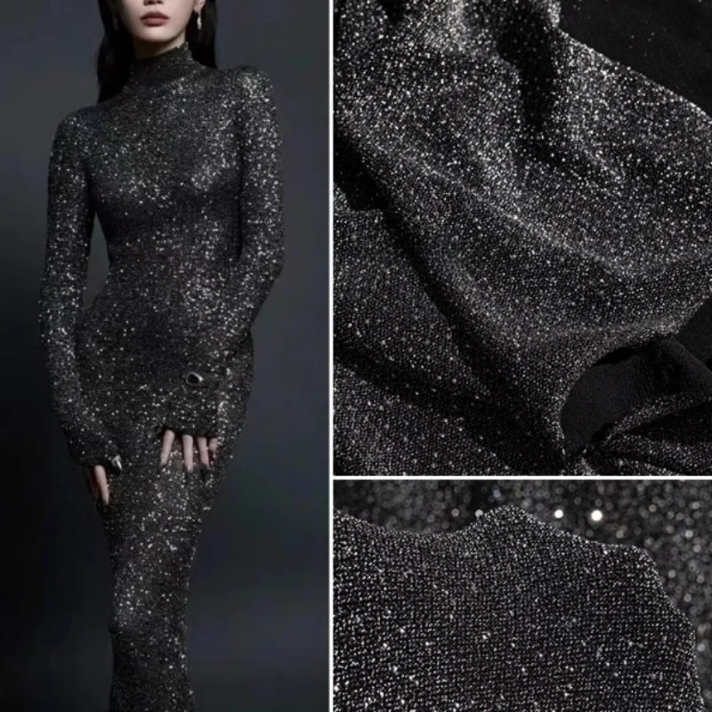 Fabric By Meters Knitted Nylon Diamond Flash High Elastic Clothing Fabric Skin-Friendly Vertical Encryption Stage Dress Designer