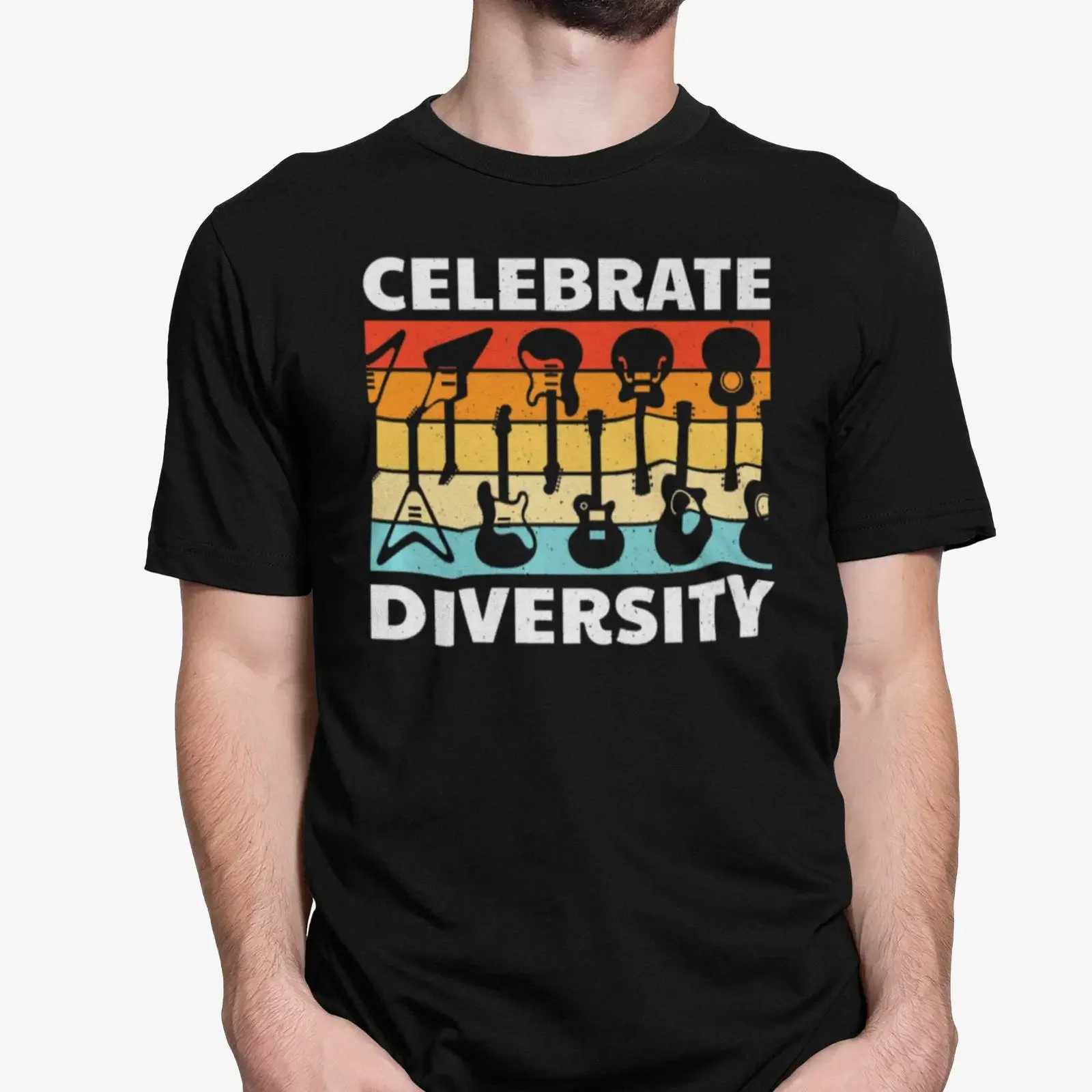 Celebrate Diversity Guitar T Shirt Retro Rock Roll Funny for Guitarist Musician Lovers vintage Washed Top For Everyday Wear