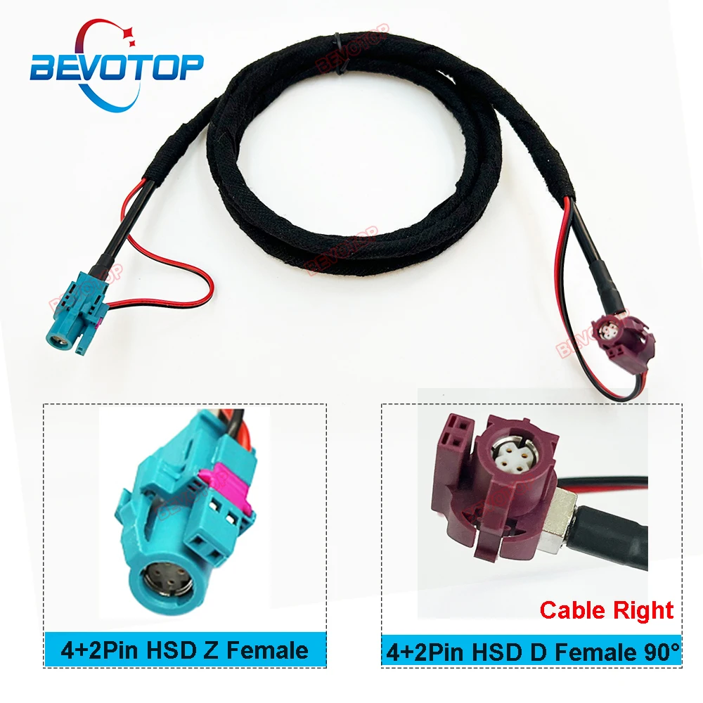 1PCS BEVOTOP 4+2Pin HSD LVDS Video 6P Z Female to 6P H Female 90° Right Angle Jack (Cable Right) Auto Wire Harness LVDS Cable