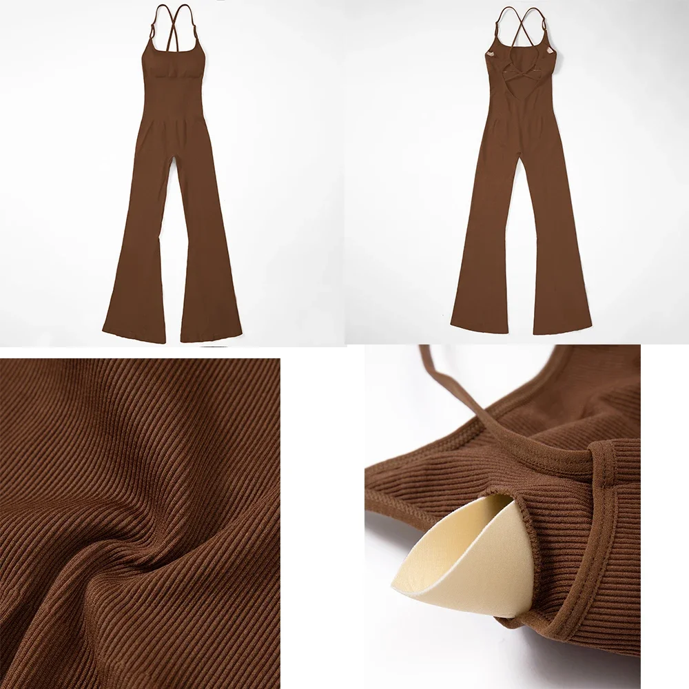 Спортивная одежда для йоги с открытой спиной и красивой спиной, женская повседневная уличная одежда, спортивный комбинезон с широкими штанинами для бега, фитнеса, йоги, боди, комбинезоны