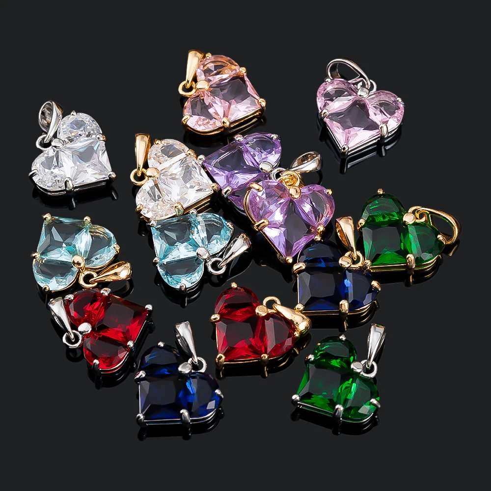 

2ps 13.5mm×14.5mm Copper Valentine's Day Charms Heart Cubic Zirconia Pendants For DIY Jewelry Making Necklace Accessories Crafts