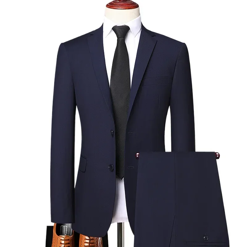 

Men's Solid Color 2 Piece Suit Formal Business Work Wear Wedding Groom Slim Fit Blazer Pants Set