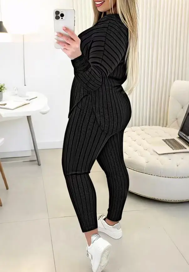 

Autumn 2025 Casual Solid Color Lace Patchwork Cuff Groove Tie Hooded Sweatshirt and High Waisted Tight Fitting Ankle Pants Set