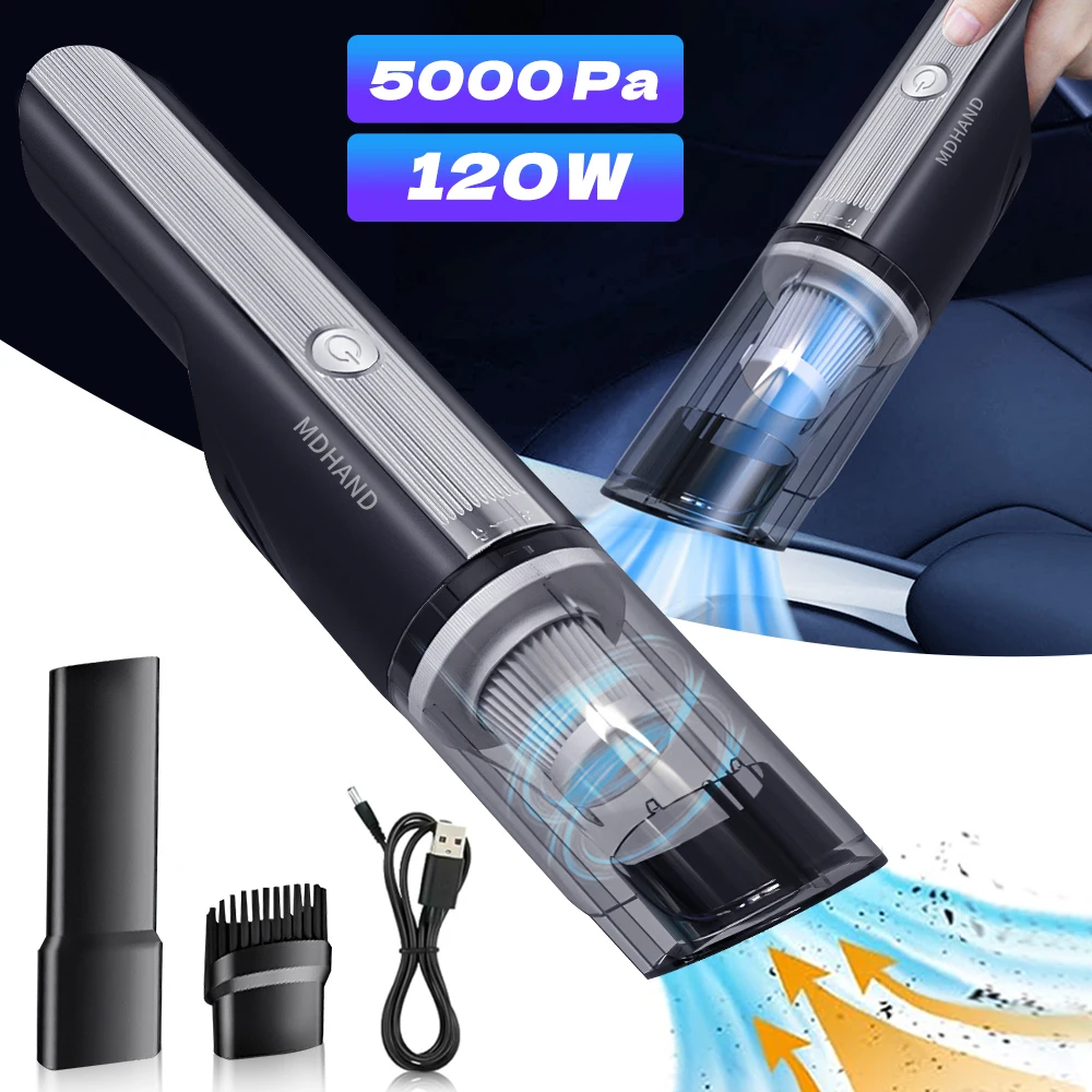 5000pa 5 in1 Car Vacuum Cleaner Portable Mini Rechargeable Hand Held Air Blower Dry Wet Strong Power Noise Control Air Duster