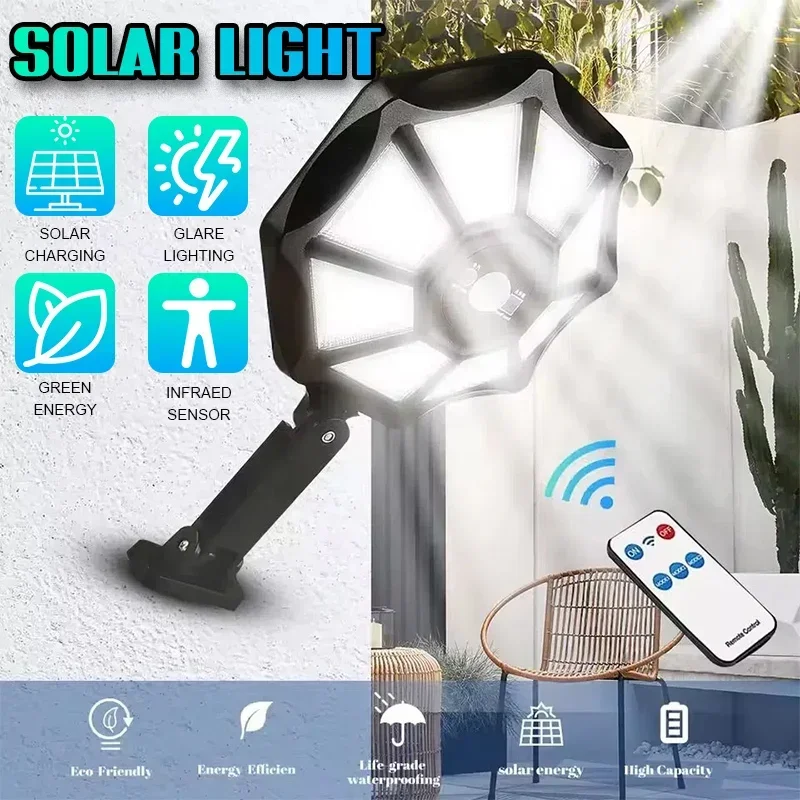 

Motion Activated Solar Light 168 LED Array 6500K Daylight Remote Control System 1 2 4 Professional Security Lamps Outdoor