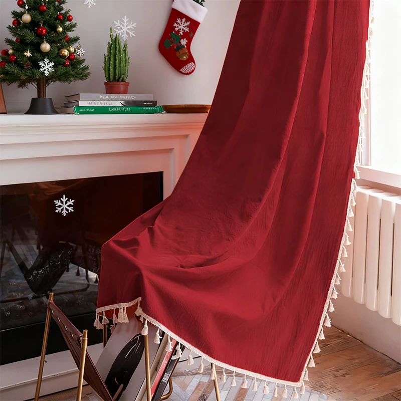 1 قطعة ستائر شرابة بلون سادة على طراز عيد الميلاد مناسبة لغرف النوم وغرف المعيشة والشرفات وحفلات العطلات وديكور المنزل #3