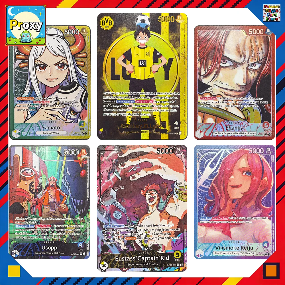 

One Piece DON!! Коллекционные карточки OPCG: Прокси-персонажи, Глава «Футбол», Шанкс, Луффи, Винсмоук Рейджу. Аниме-бустер-паки, игрушки.