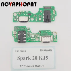 For Tecno Spark 20 KJ5 USB Dock Charger Port Headphone Audio Jack Plug Microphone Charging Flex Cable Board With IC