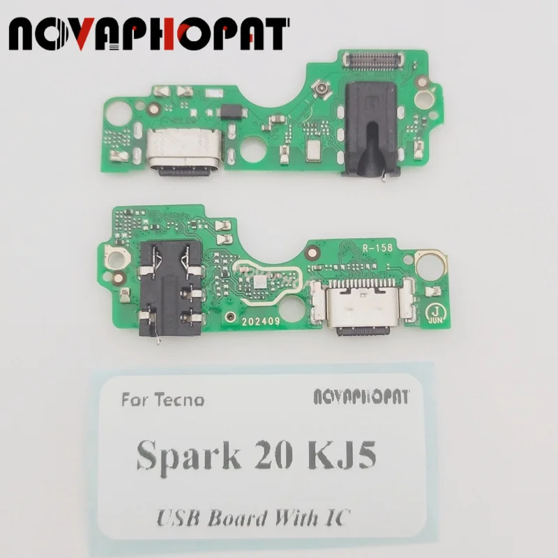 For Tecno Spark 20 KJ5 USB Dock Charger Port Headphone Audio Jack Plug Microphone Charging Flex Cable Board With IC