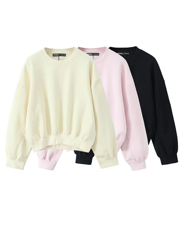 

Женская осенне-зимняя однотонная толстовка с капюшоном, свободный пуловер с круглым вырезом на флисовой подкладке