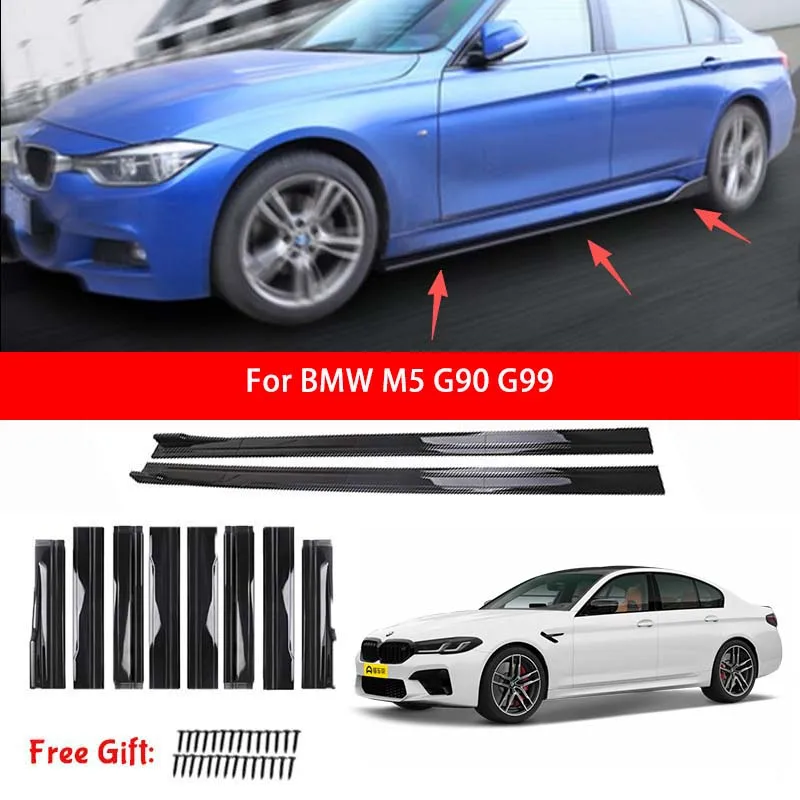 For BMW M5 G90 G99 Car Side Skirt Splitters Extended Side Spoiler Sport Body Kit Bumper Lip Modified Parts 8Pcs