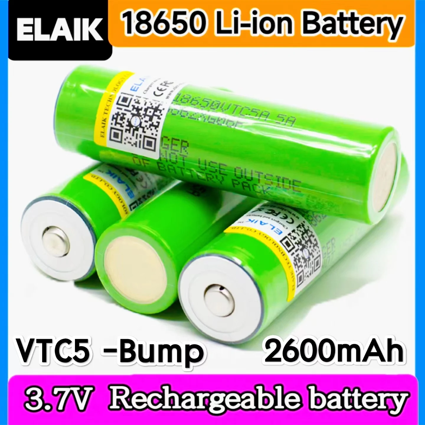 ELAIK 4pcs 18650 VTC5 3.7v  brand new 18650 battery 2600mah lithium rechargeable battery 30a discharge various electronic toy