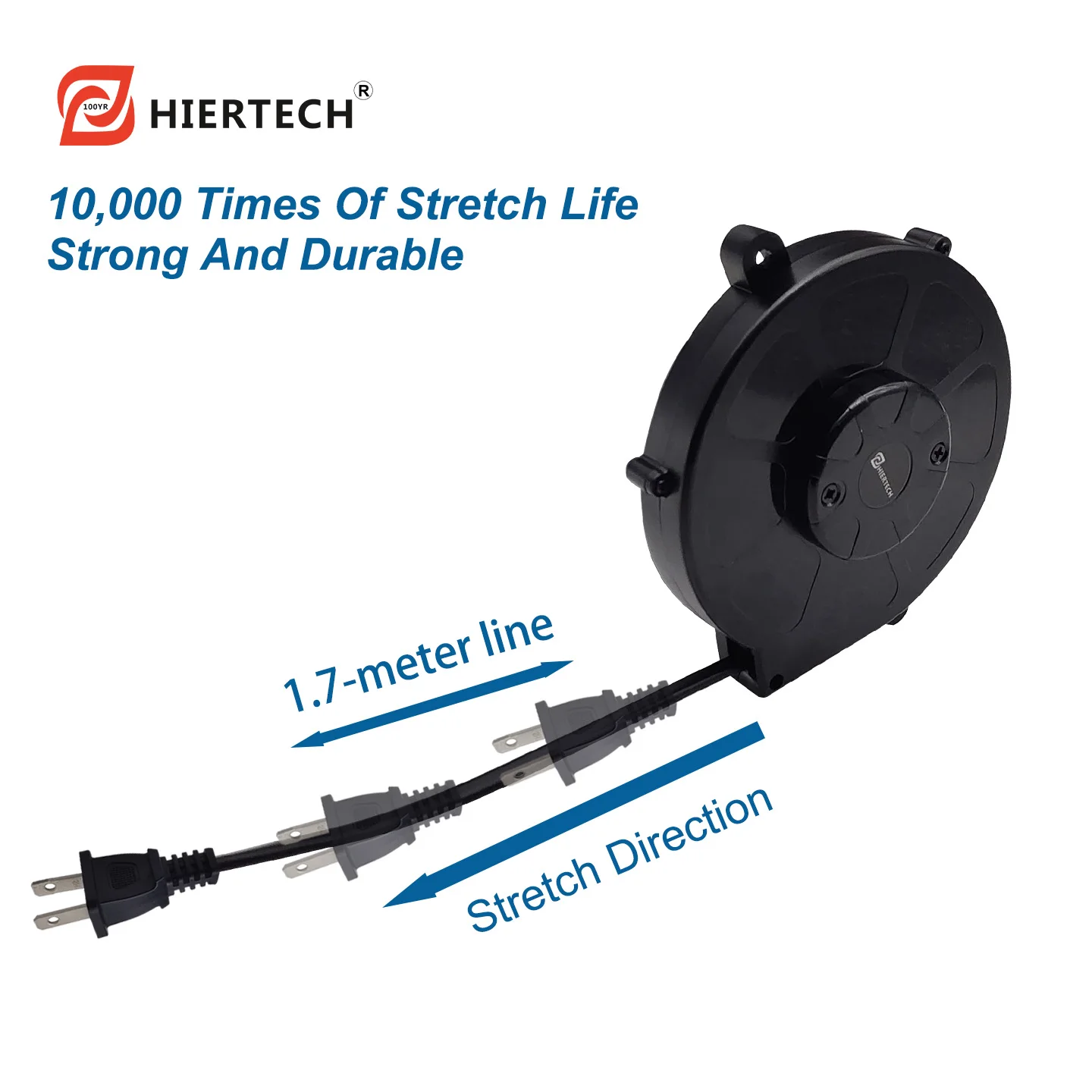 HIERTECH Black 2-Core 1.7-Meter Power Cable with Spool for Smart Equipment, Electric Rail, and Voice-Controlled Lights