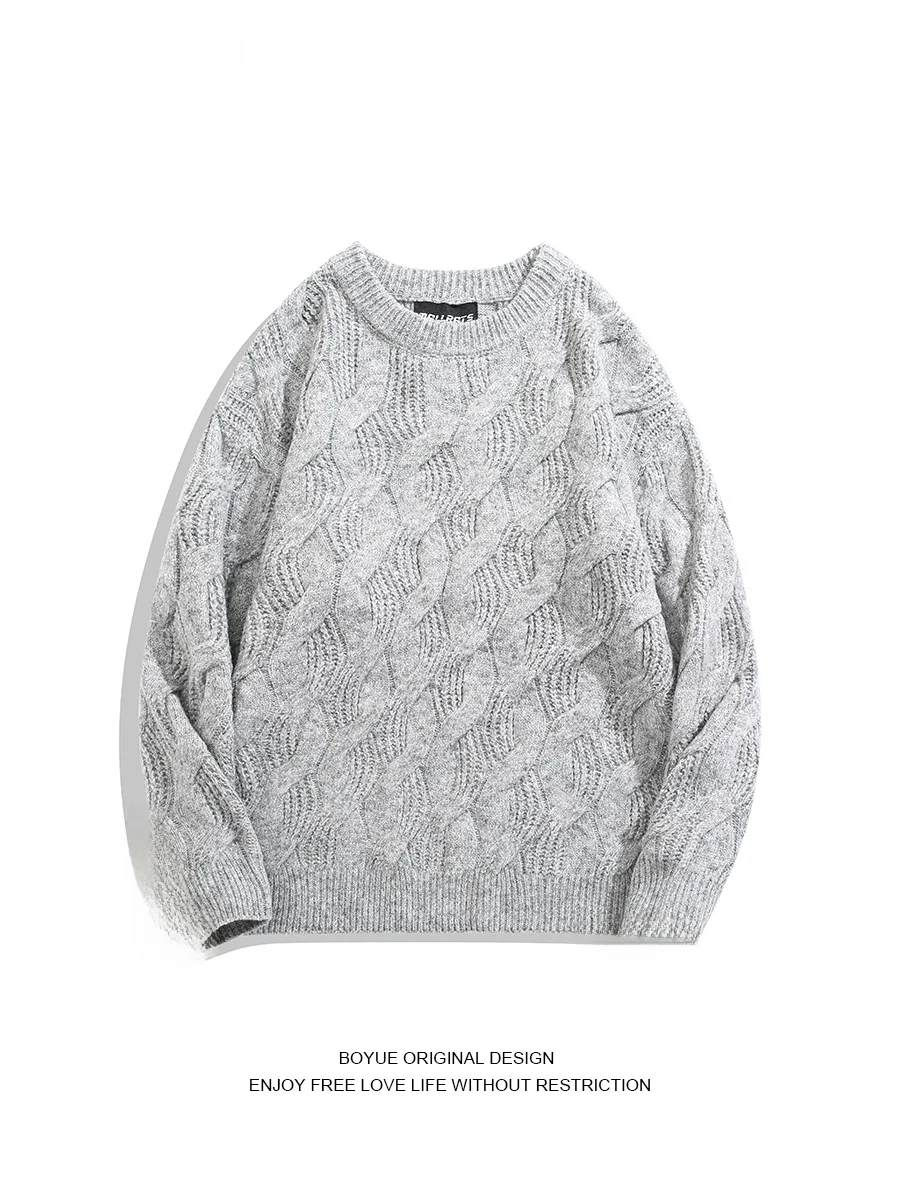 

Boyue American Sle Heavyweight Twisted Knitwear High Street Casual Teenagers Inner Wear Men's Sweater Trendy Long Sve ro...