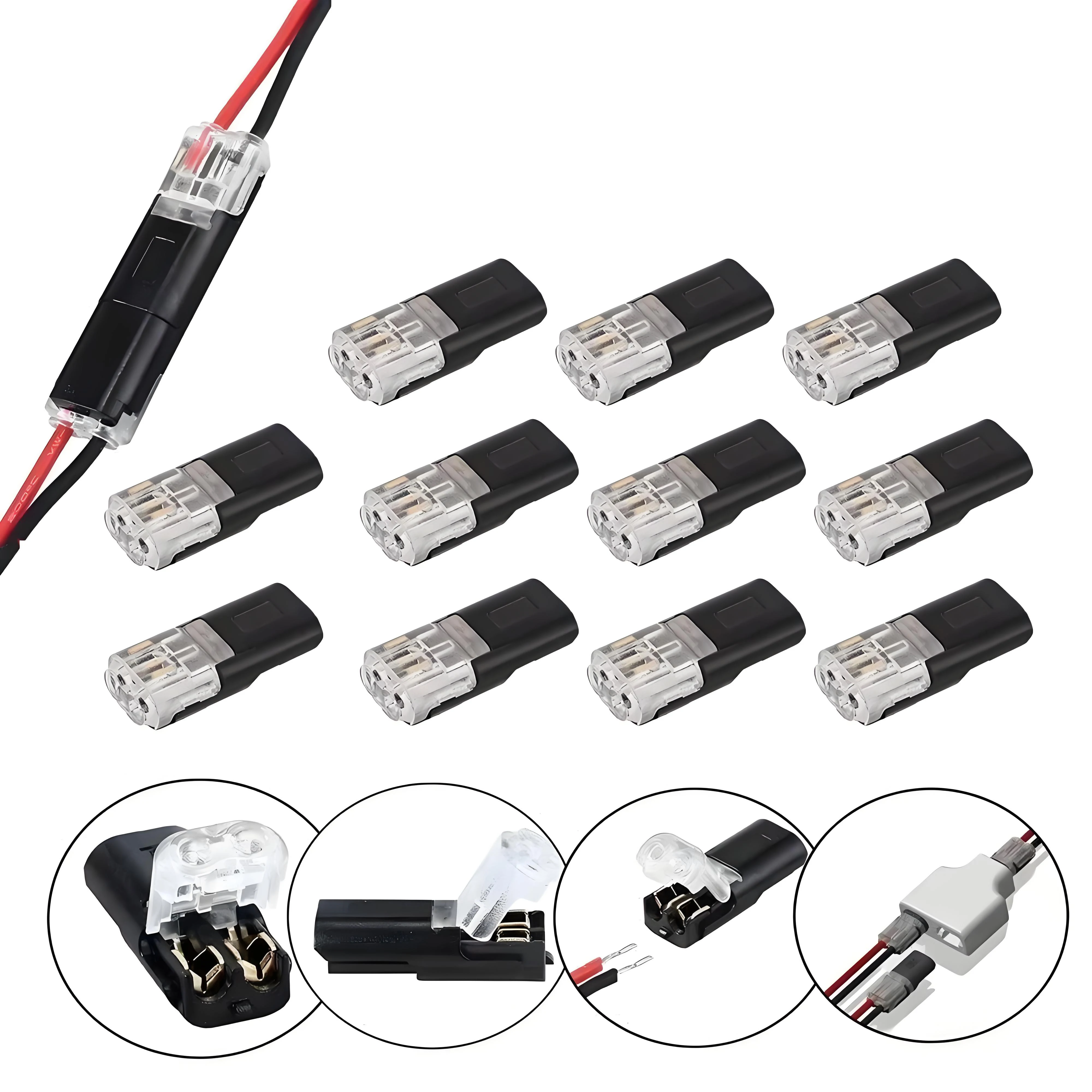 

20/30/50 шт. 2-контактные двухсторонние компактные клеммы для проводов, не требующие зачистки проводов, разъемы для проводов, быстрое сращивание проводов, разъем для проводов