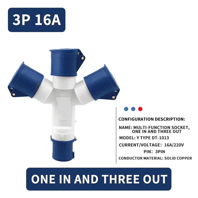 B08B-Y-Type Industrial Plug IP44 Waterproof 16A 3-Pin Multi-Function Three-Way Connector Three-Phase Power Branch Socket 1-3