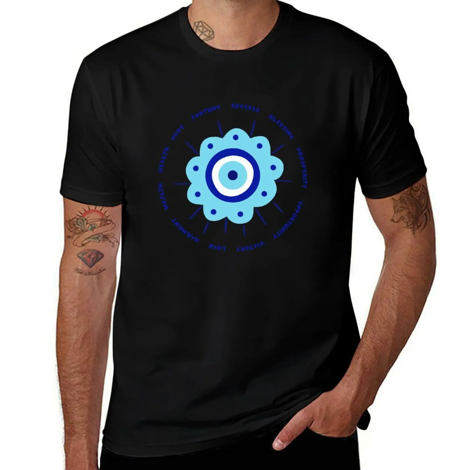 Greek Eye flower amulet with positive message. T-Shirt Holiday Lightweight T-Shirt