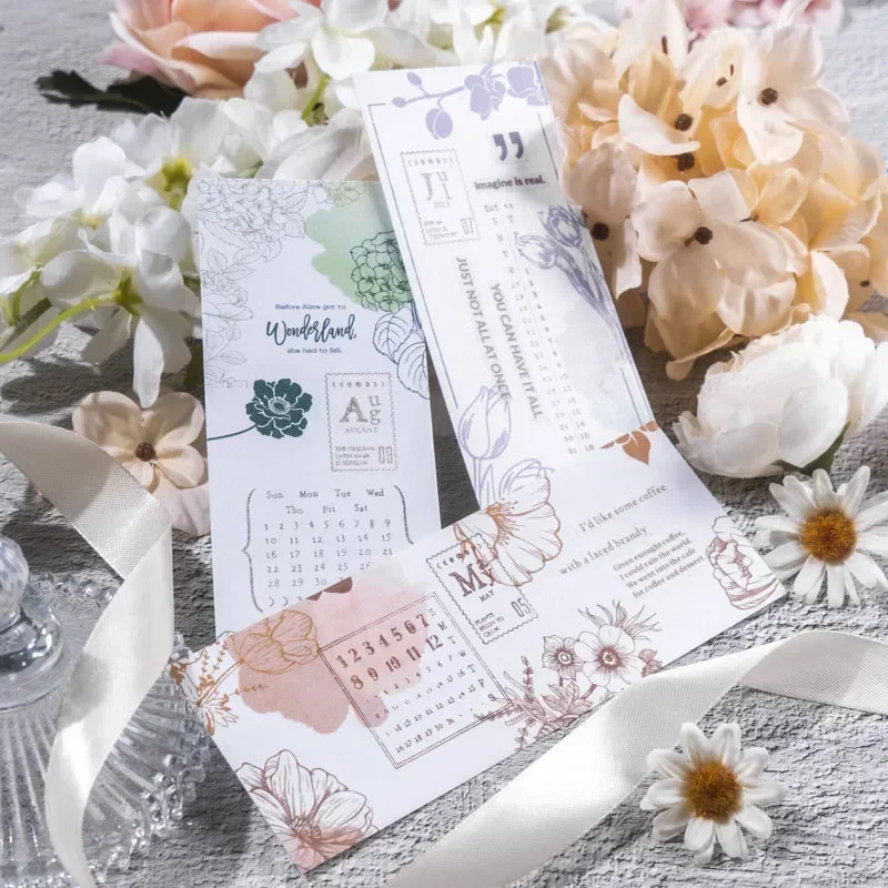 20Pcs Plant Collage Bookmark Cards Flower Moon Series Journal Base Supplies Stickers 6 Styles Nature Style Cute Decoration