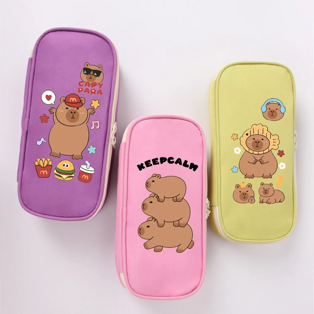 Canvas Capybara Pencil Case New Large Capacity Zipper Cartoon Stationery Bag Colorful Leisure Zipper Pencil Case