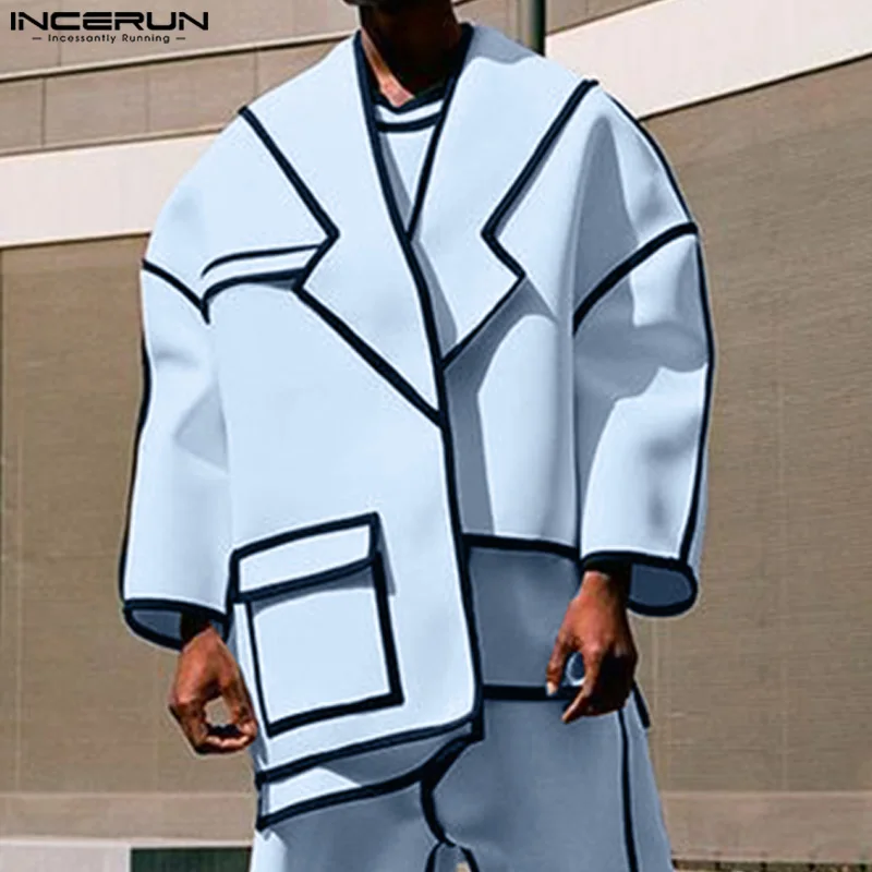 Casual Stylish Style Blazer Men INCERUN Men's Patchwork Personality Suit Coat Handsome Male Loose Long Sleeved Blazer S-5XL