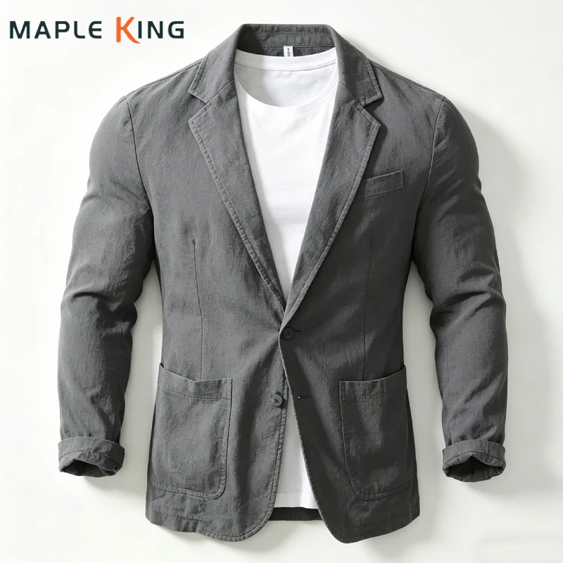 Cotton Linen Blazer Man Casaco Masculino Elegante 2026 Vintage Clothes Mens Solid Color Business Suits Jaqueta Masculina Luxo