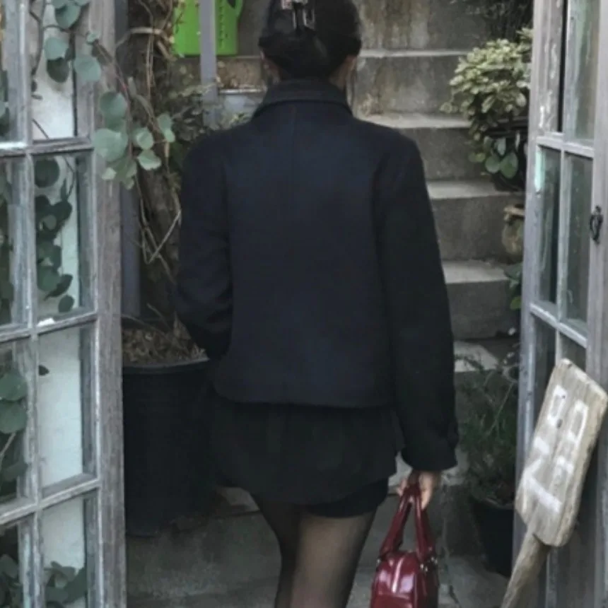 Abrigo elegante de lana y algodón para mujer, ropa de abrigo Retro con botones y cuello vuelto para chica japonesa, estilo universitario