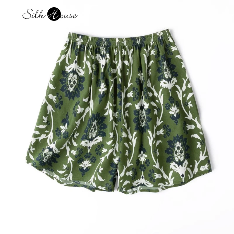 

2025 Women's Summer Casual Style New Breathable Skin Friendly 100% Natural Mulberry Silk Crepe De Chine Printed Shorts