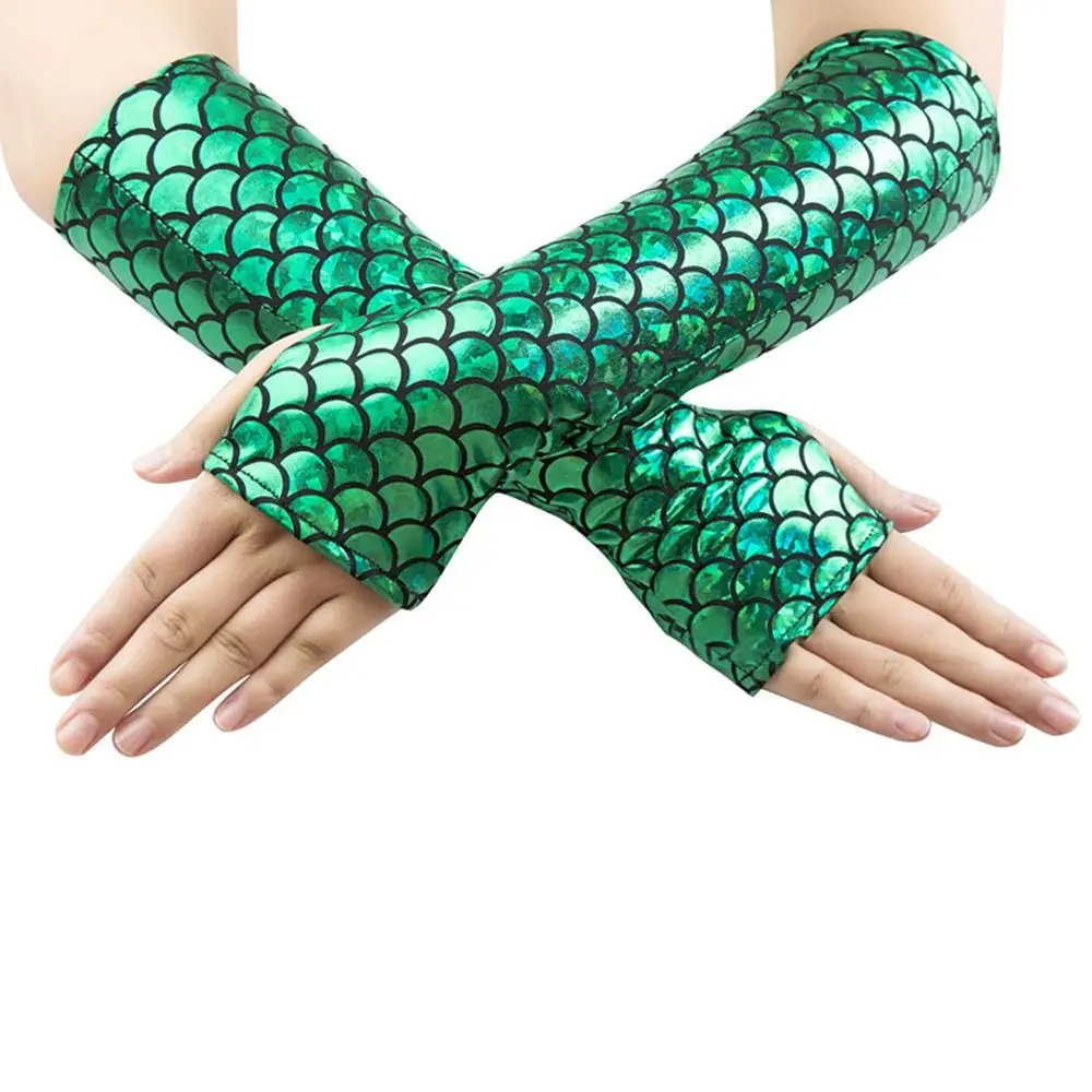 Fancy Colorful Fingerless Gloves Fish Scale Long Cosplay Gloves Sun Protection Performance