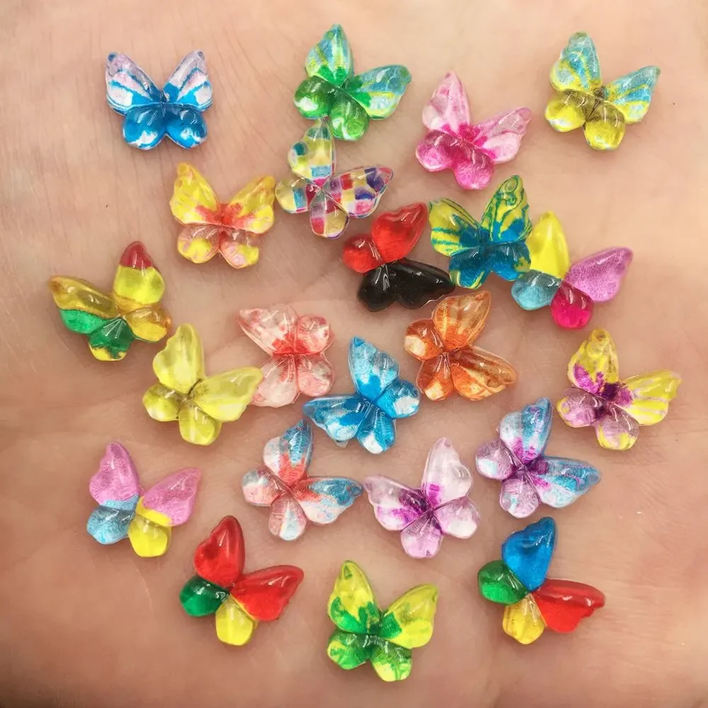 Mini mariposa Kawaii de 10mm con purpurina de resina, figuritas de diamantes de imitación con parte posterior plana, accesorios para pendientes artísticos, manualidades para álbum de recortes DIY