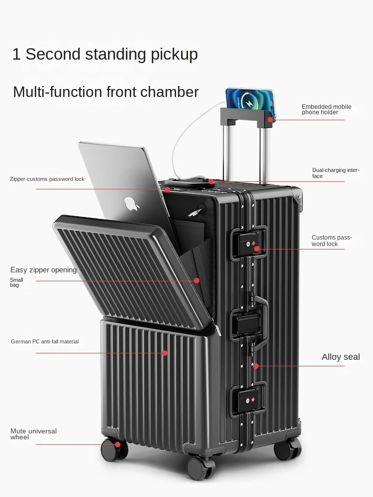 حقيبة فتح أمامية بإطار من الألومنيوم حامل بسعة كبيرة 28 بوصة أمتعة كبيرة الحجم 20 بوصة حقيبة سفر بمقصورة رحلة 2025 جديد
