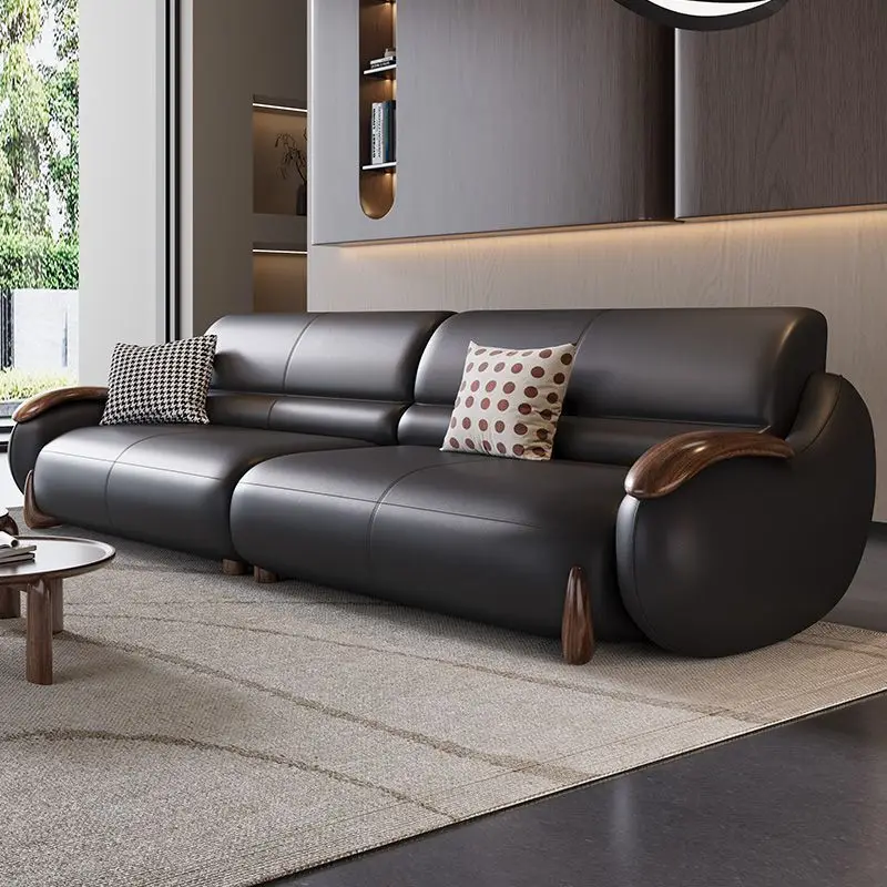 Living Room Straight Row Simple Leather Art Sofa Modern Spacious And Comfortable Leisure Sofa Muebles De Salon Furniture