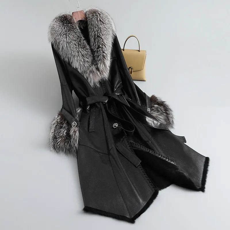 2024 New Winter Female Mid-length Slim Fox Fur Collar Jacket Rabbit Hair Liner Warm Coat Parka JT449