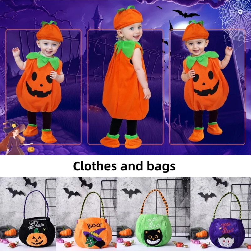 Halloween Carnival Cosplay Pumpkin Kids Costume Romper Cute Party Stage Performance Dress Up with Candy Bag - view 3