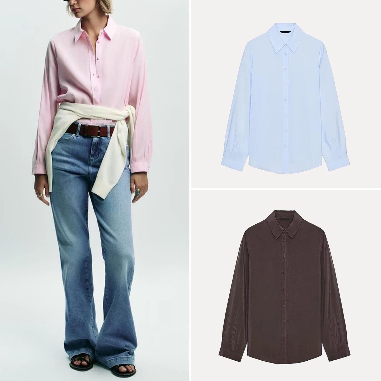 

Z Женская мода Long Sve Pure Color Drapey irt 2025 New Sle Loose Fit European Sle Повседневная одежда для женщин