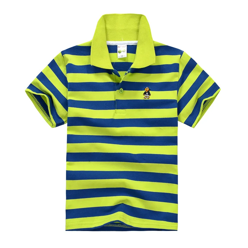 Children Clothes Fashion Striped Summer Boys Polo Tshirt Cotton  School Teenager Turn-down Collar Tops Tees Kids Shirt 3-14Years