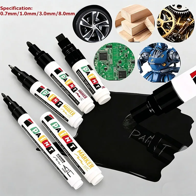 Black Multi Tip Paint Marker Pen 0.7mm/1mm/2mm/8mm Quick Dry Waterproof Low Odor Touch Up Pen for Tile Stone Rubber Hardware