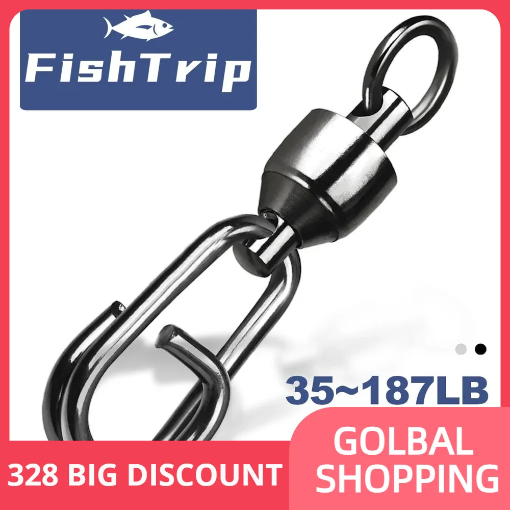 FishTrip Ball Bearing Swivels Oval Snap with Carabiner Fishing Connector Stainless Steel Heavy Duty Saltwater Terminal Tackle