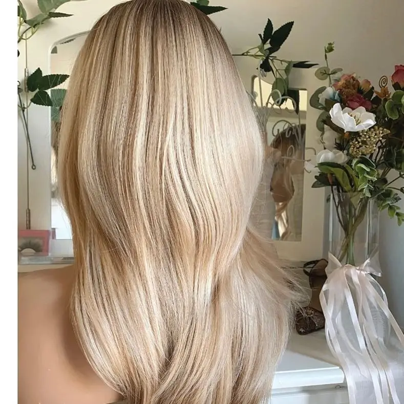 Ombre As Platina Blonde Losse Golf HD Transparante Kant Voor Pruik Met Pony Hittebestendige Vezel Haar Pruiken Synthetische Pruiken 20''