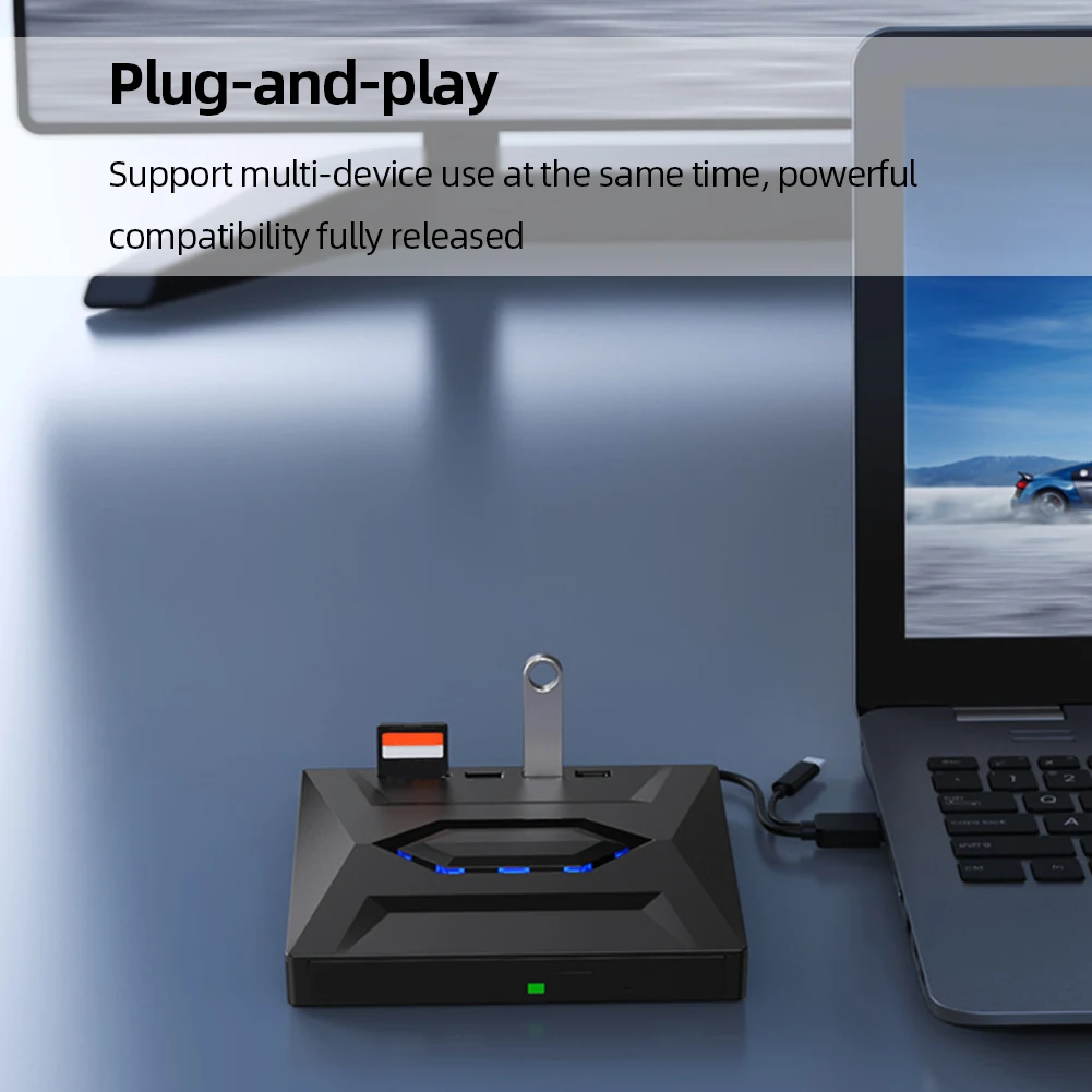 

Внешний CD/DVD-привод USB 3.0 с портами USB/Type-C + SD/TF 5 в 1, портативный CD/DVD-ROM для ноутбуков и ПК с Linux, Windows XP/10/8/7