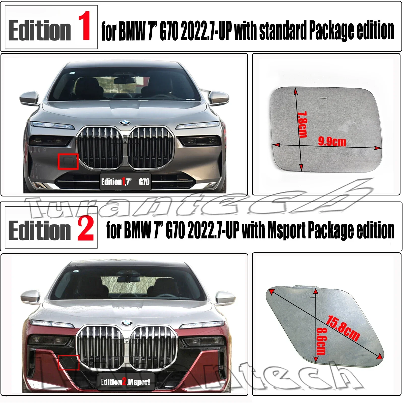 

Front Tow cover For 23-up BMW 7 series i7 G70 735i 740d 740i 750e 760i M760e xDrive50 xDrive60 M70 bumper Hook Eye Towing Cap