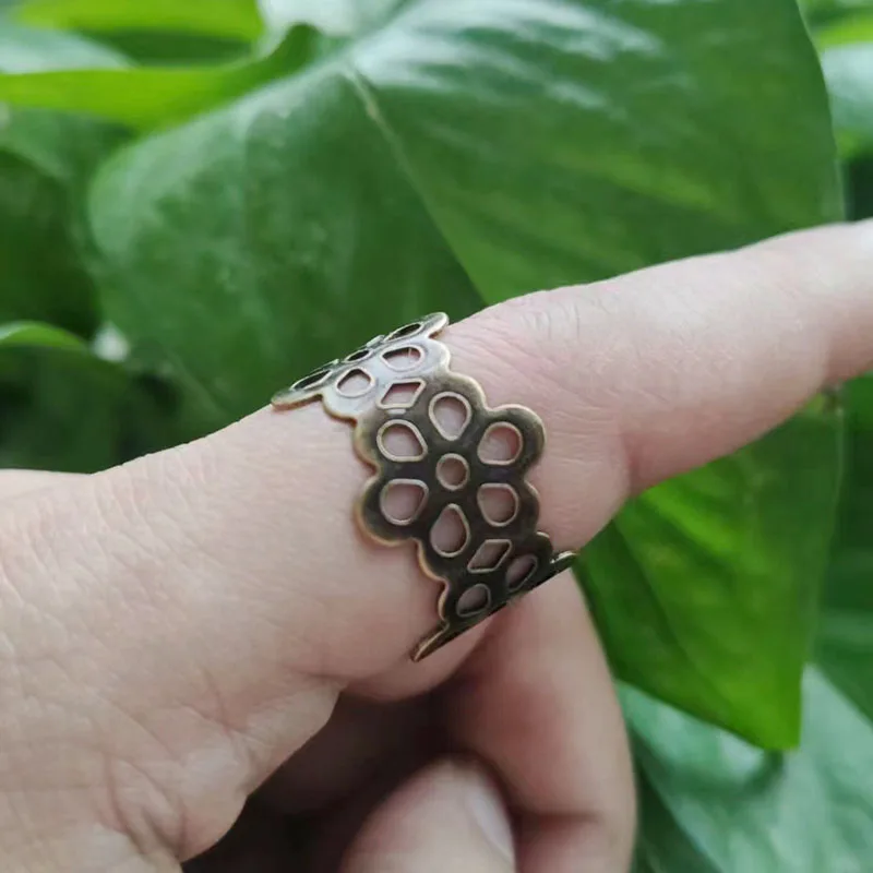 5pcs Antique Bronze Flower Ring Base Blank Findings Hollow Flower Printing Rings DIY Accessories