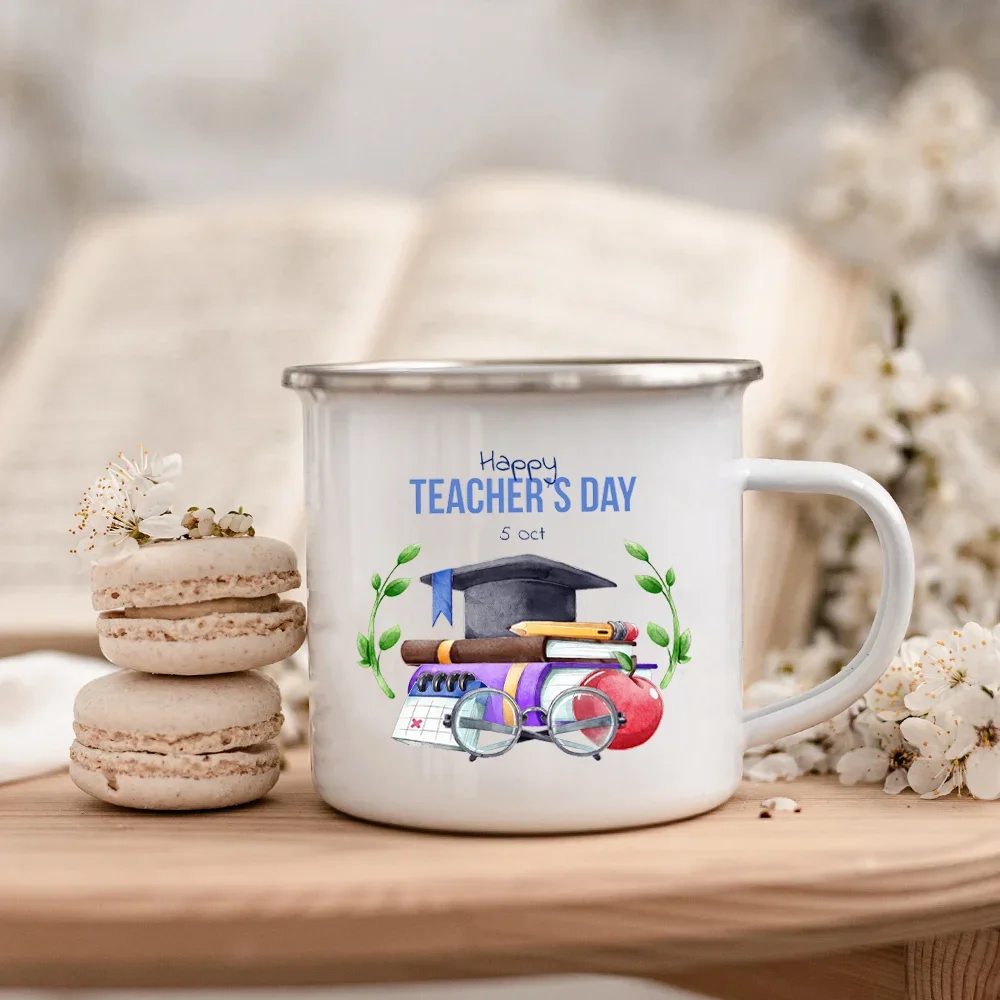 

Happy Teacher's Day Enamel Mugs Handle Cups Drink Juice Coffee Dessert Tea Milk Mugs Bonfire Party Best Gifts for Teacher