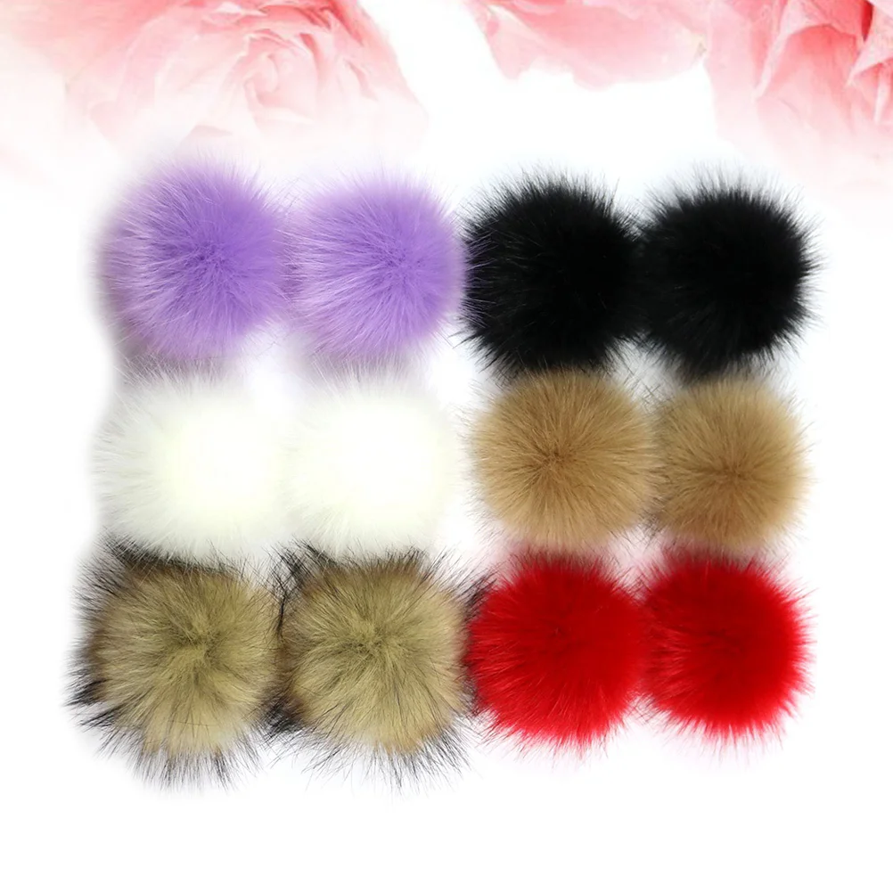 12pcs 10cm Concealed Button Faux Fur Fluffy Pompom Ball for Hats Shoes Scarves Bag Charms Accessories(12 Packing, 1-1