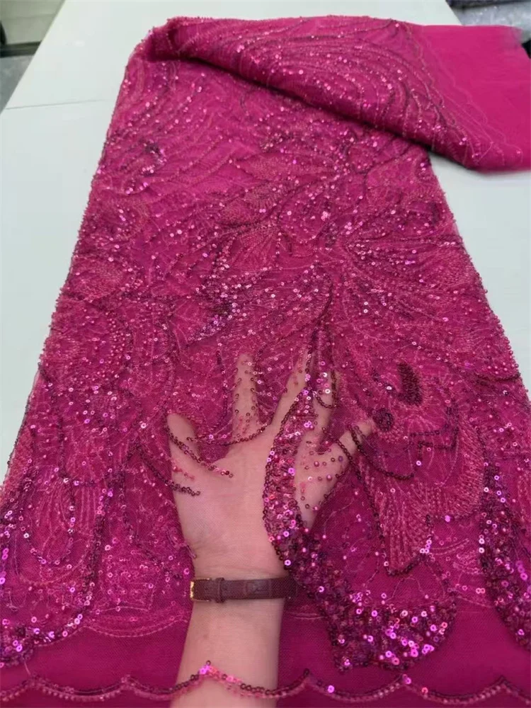 Luxury Black Sequin Tulle Lace Fabric Nigeria Heavy Beaded Lace 2025 High Quality 5 Yard For Bride Wedding Dresses Sewing